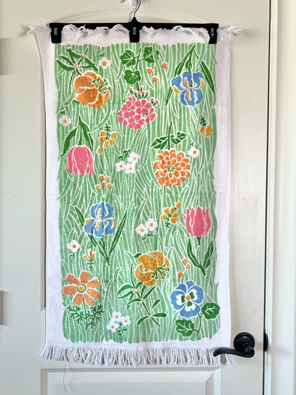 Vtg 1970s Flower Power Terry Cloth Towel Mid Century Retro Floral Meadow